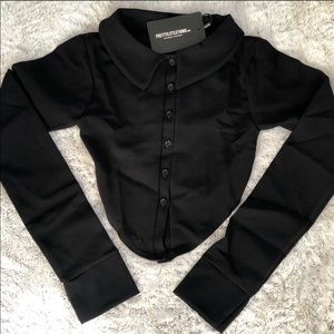 Black Button Front Open Back Long Sleeve